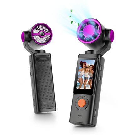 2 in 1 Handheld Action Camera With Fan 180 Rotatable Lens Anti Shake Recording Outdoor Sports Travel Vlogging Mini Pocket Camera