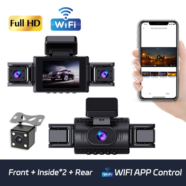 XC402 Dash cam Hot-selling 3-inch screen, 4-channel WiFi dashcam with built-in WiFi loop recording and 1080P night vision car DVR camera.