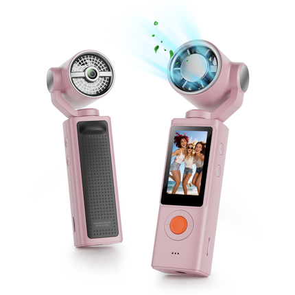 2 in 1 Handheld Action Camera With Fan 180 Rotatable Lens Anti Shake Recording Outdoor Sports Travel Vlogging Mini Pocket Camera
