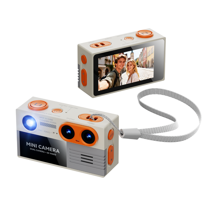 Retro 4K Mini Keychain Camera Dual Lens Children Camera Compact Size Mini Thumb Camera Small Camcorder with Built-in Fill Light
