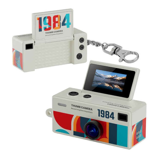 Retro Mini Keychain Thumb Camera 1080P Similar Kodak Charmera 1984 Digital Camera Built-in Flash Flip Screen Vintage Camera Gift for Travel Camp Snap