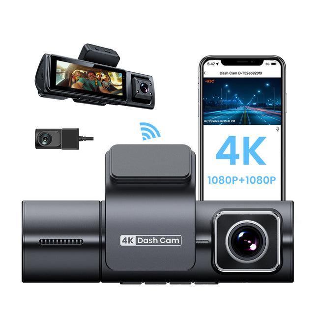 F9 Dashcam 4K dashboard cam with front  inside and rear three recording lenses, 4K WiFi GPS dashboard cam, 4K car black box dashboard camera with dual lenses, 4K dashboard cam