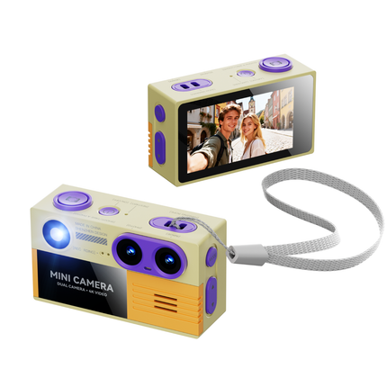 Retro 4K Mini Keychain Camera Dual Lens Children Camera Compact Size Mini Thumb Camera Small Camcorder with Built-in Fill Light