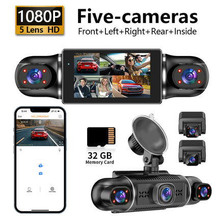 W5 Model 3-Inch HD 1080P IPS Screen Dash Cam 360° 360-degree WiFi Car Mount Video Recorder for In-Car Outdoor Front Rear Left Recording