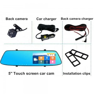 5.0 inch touch screen full hd 1080P dual rearview mirror vehicle traveling data recorder with night vision