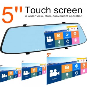 5.0 inch touch screen full hd 1080P dual rearview mirror vehicle traveling data recorder with night vision