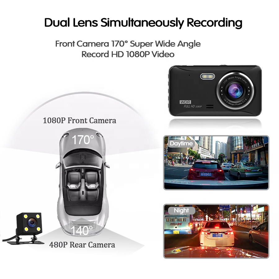 4.0 inch HD 1080P driver recorder hd car dvr camera dual lens night vision car camera
