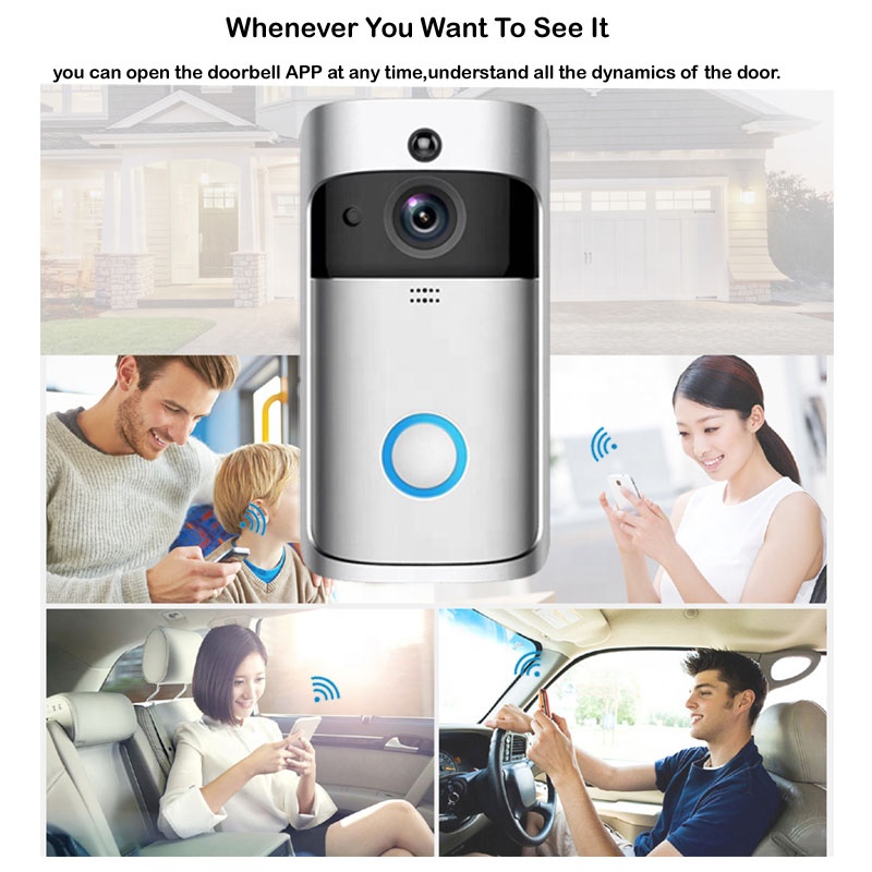 Smart WiFi Video Doorbell Camera Visual Intercom with Chime Night vision Wireless Home Security Camera