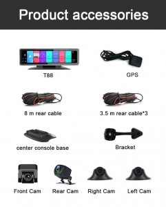 12inch Car Dvr with 4 channels wide view-angle Reverse Camera System with motion detection