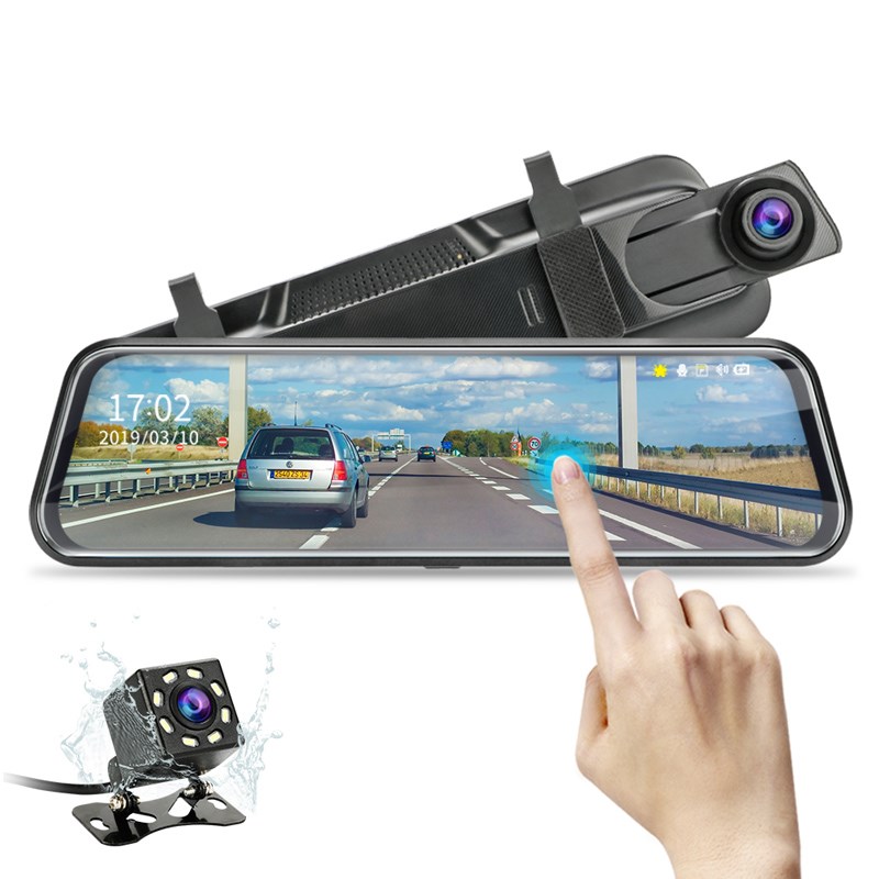 10 inch IPS touch screen Hisilicon 3355 dual camera rearview mirror car dvr hd 1080P for universal car Featured Image