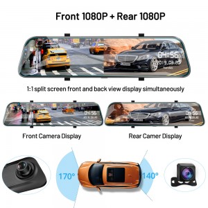 Car Dvr Full HD 1080P Stream Media RearView Mirror 12 Inch DashCam Night Vision Car Camera Dual Lens Auto Registrar